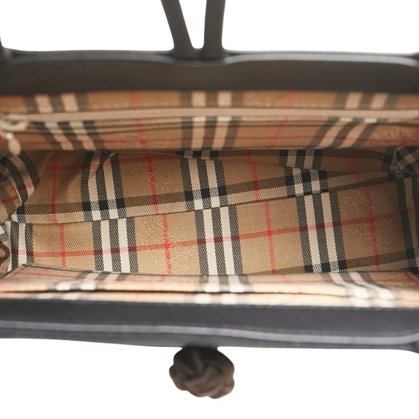 バーバリー ノバチェック シャドーホース ハンドバッグ ブラック ブラウン レザー スウェード レディース BURBERRY 【中古】