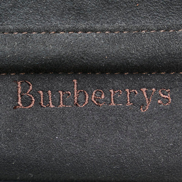 バーバリー ノバチェック シャドーホース ハンドバッグ ブラック ブラウン レザー スウェード レディース BURBERRY 【中古】