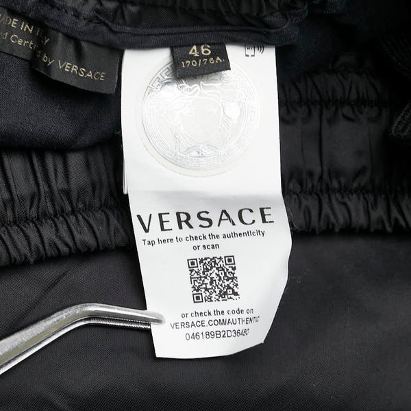 ヴェルサーチェ サイドライン パンツ サイズ：46 ブラック ホワイト ナイロン メンズ VERSACE 【中古】