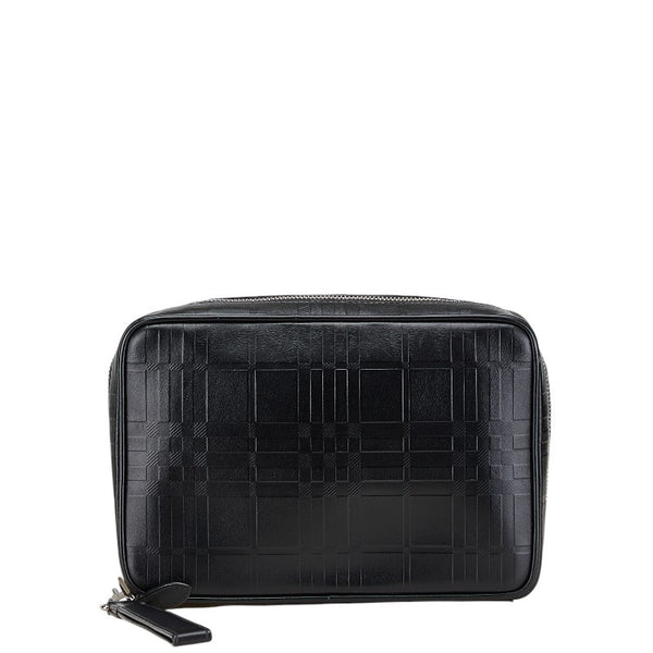 バーバリー ノバチェック クラッチバッグ セカンドバッグ ブラック レザー レディース BURBERRY 【中古】