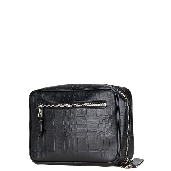 バーバリー ノバチェック クラッチバッグ セカンドバッグ ブラック レザー レディース BURBERRY 【中古】