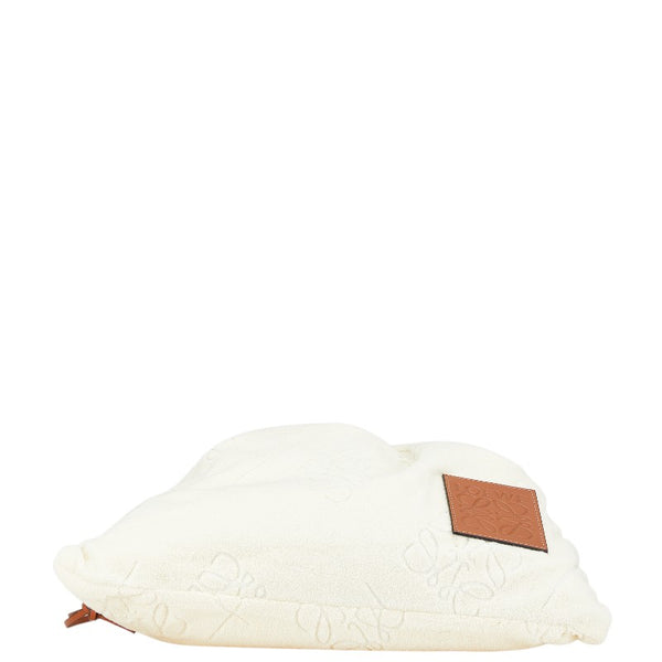 ロエベ アナグラム ドローストリングポーチ 巾着バッグ ホワイト タン パイル レザー レディース LOEWE 【中古】