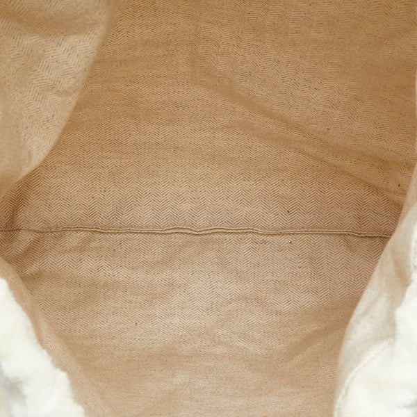 ロエベ アナグラム ドローストリングポーチ 巾着バッグ ホワイト タン パイル レザー レディース LOEWE 【中古】