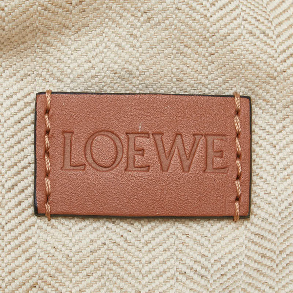 ロエベ アナグラム ドローストリングポーチ 巾着バッグ ホワイト タン パイル レザー レディース LOEWE 【中古】