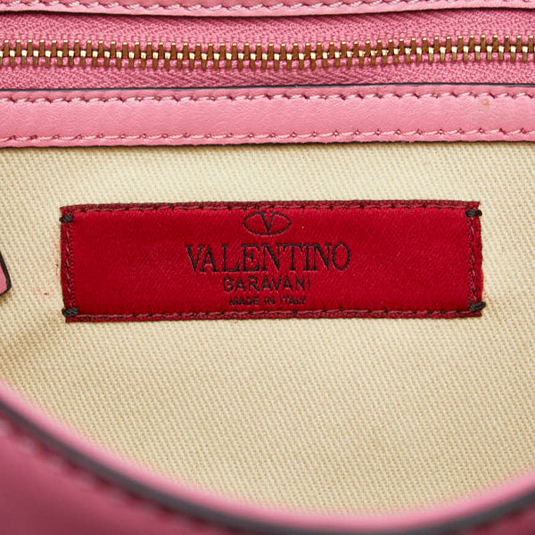 ヴァレンティノ ロックスタッズ チェーン ショルダーバッグ ピンク レザー レディース VALENTINO 【中古】