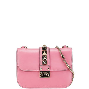 ヴァレンティノ ロックスタッズ チェーン ショルダーバッグ ピンク レザー レディース VALENTINO 【中古】