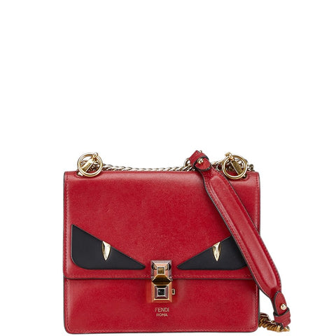 フェンディ モンスター キャナイ ショルダーバッグ 8BT283 レッド ブラック レザー レディース FENDI 【中古】