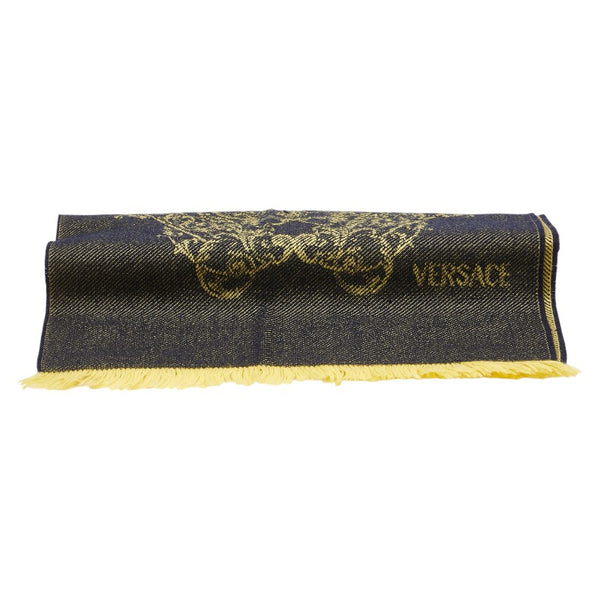 ヴェルサーチェ ロゴ マフラー ブラック イエロー ウール レディース VERSACE 【中古】