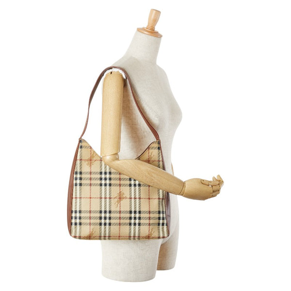 バーバリー ノバチェック シャドーホース ワンショルダーバッグ ハンドバッグ ベージュ ブラウン PVC レザー レディース BURBERRY 【中古】