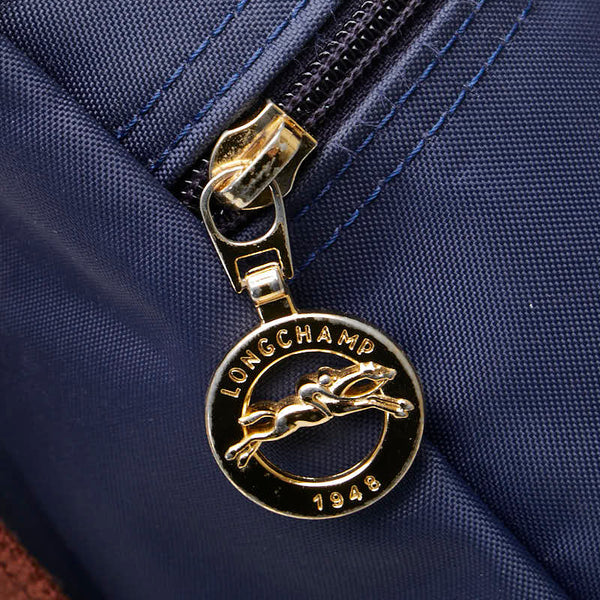 ロンシャン ル プリアージュ リュック バックパック ネイビー ブラウン ナイロン レザー レディース Longchamp 【中古】
