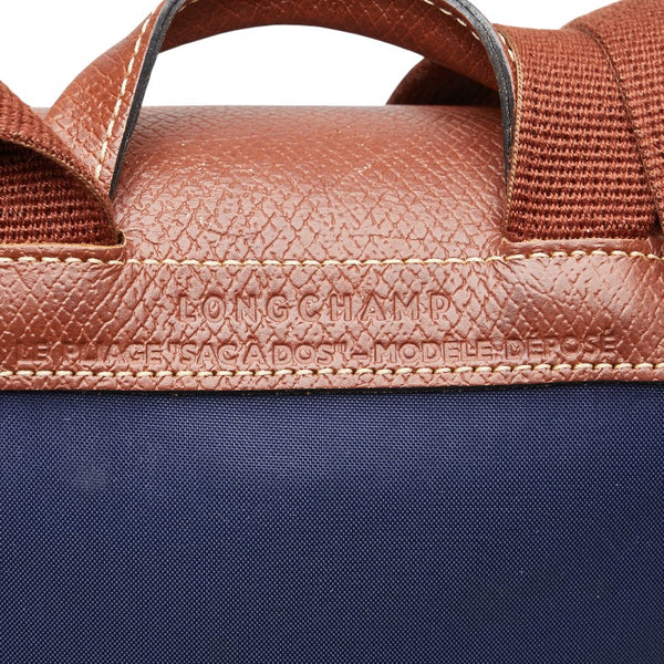 ロンシャン ル プリアージュ リュック バックパック ネイビー ブラウン ナイロン レザー レディース Longchamp 【中古】
