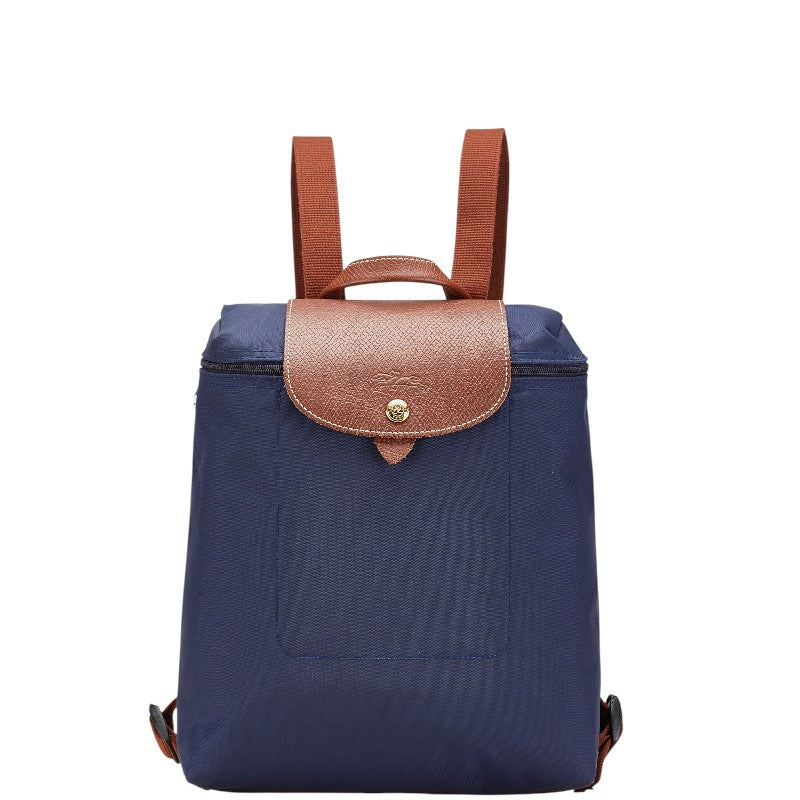 ロンシャン ル プリアージュ リュック バックパック ネイビー ブラウン ナイロン レザー レディース Longchamp 【中古】