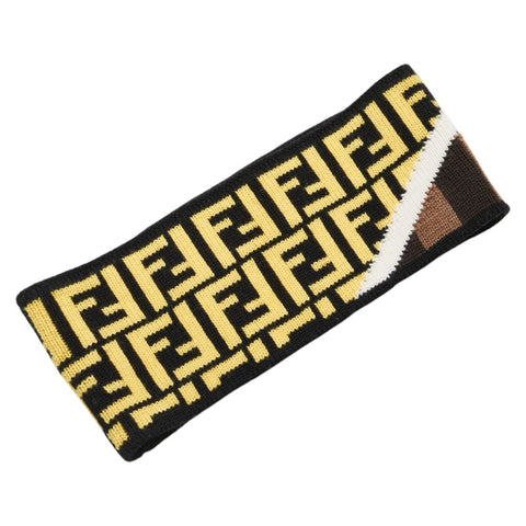 フェンディ ズッカ ヘアバンド ヘアアクセサリー ブラウン イエロー ブラック ウール レディース FENDI 【中古】