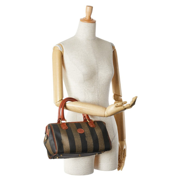 フェンディ ぺカン ハンドバッグ カーキ ブラウン PVC レザー レディース FENDI 【中古】