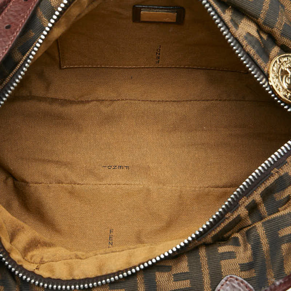 フェンディ ズッカ ハンドバッグ ショルダーバッグ 2WAY カーキ ブラウン キャンバス レザー レディース FENDI 【中古】
