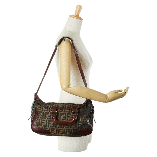 フェンディ ズッカ ハンドバッグ ショルダーバッグ 2WAY カーキ ブラウン キャンバス レザー レディース FENDI 【中古】