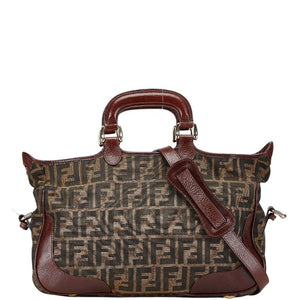 フェンディ ズッカ ハンドバッグ ショルダーバッグ 2WAY カーキ ブラウン キャンバス レザー レディース FENDI 【中古】