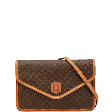 セリーヌ マカダム 斜め掛け ショルダーバッグ ブラウン レザー レディース CELINE 【中古】
