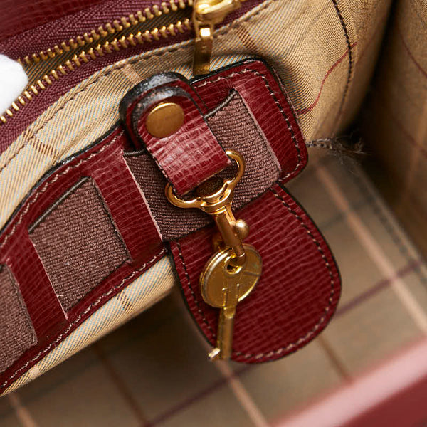 バーバリー ノバチェック ハンドバッグ ドクターズバッグ ビジネスバッグ ブリーフケース ワインレッド レザー レディース BURBERRY 【中古】
