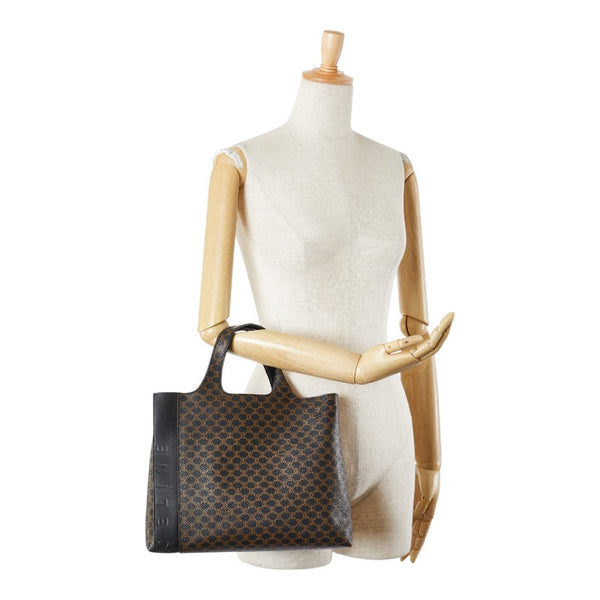 セリーヌ マカダム ハンドバッグ ブラック PVC レザー レディース CELINE 【中古】