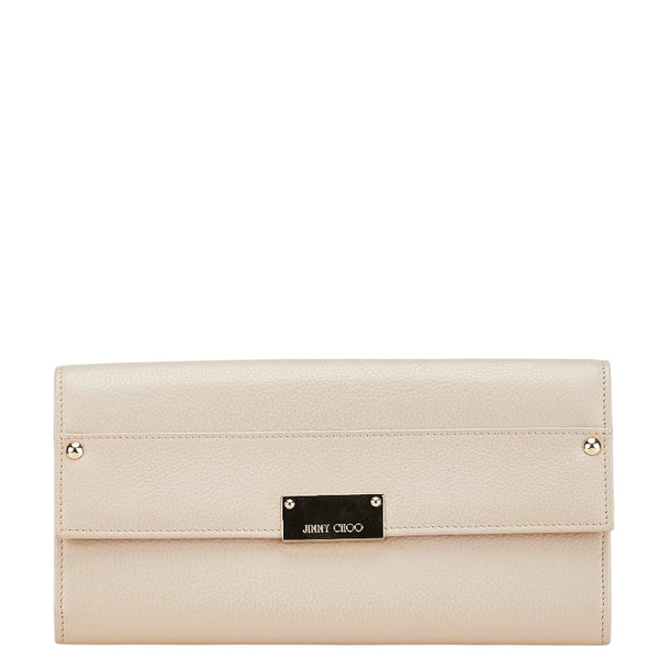 ジミーチュウ ロゴ 長財布 ベージュ レザー レディース JIMMY CHOO 【中古】