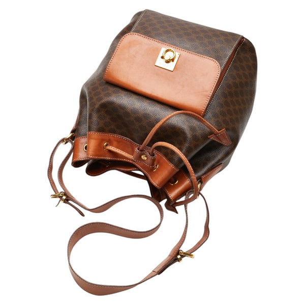 セリーヌ マカダム 斜め掛け ショルダーバッグ 巾着 ブラウン PVC レザー レディース CELINE 【中古】