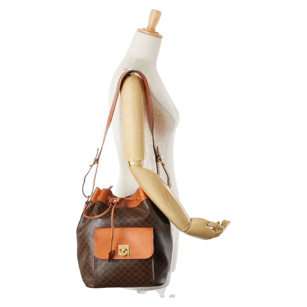 セリーヌ マカダム 斜め掛け ショルダーバッグ 巾着 ブラウン PVC レザー レディース CELINE 【中古】