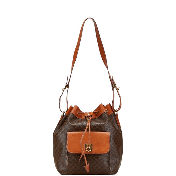 セリーヌ マカダム 斜め掛け ショルダーバッグ 巾着 ブラウン PVC レザー レディース CELINE 【中古】