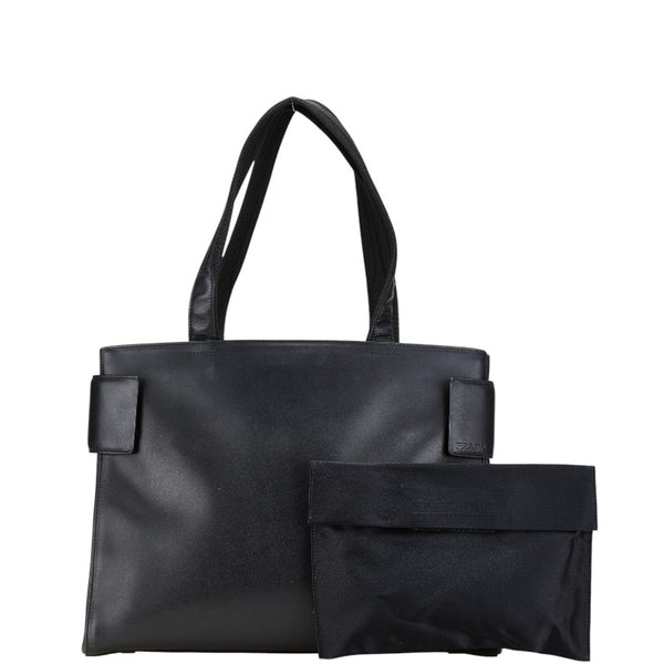 プラダ ロゴ ハンドバッグ トートバッグ ブラック レザー レディース PRADA 【中古】
