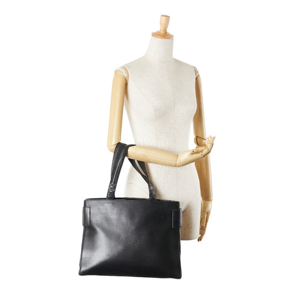 プラダ ロゴ ハンドバッグ トートバッグ ブラック レザー レディース PRADA 【中古】