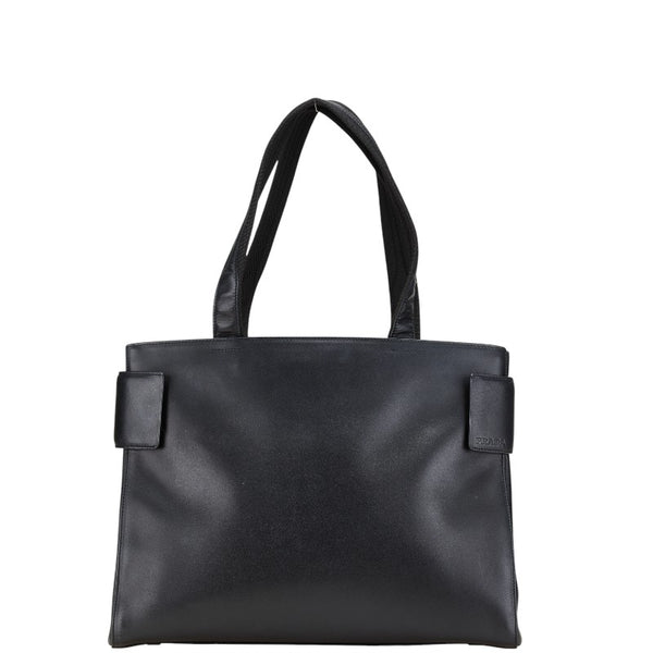 プラダ ロゴ ハンドバッグ トートバッグ ブラック レザー レディース PRADA 【中古】
