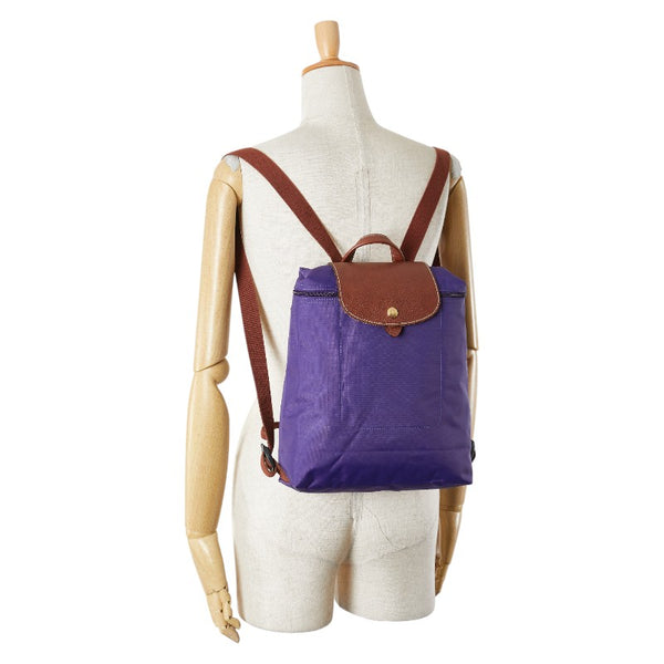 ロンシャン ル プリアージュ リュック バックパック パープル ブラウン ナイロン レザー レディース Longchamp 【中古】