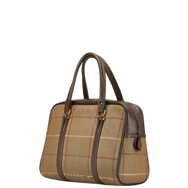 バーバリー チェック シャドーホース ハンドバッグ ミニボストンバッグ カーキ ブラウン キャンバス レザー レディース BURBERRY 【中古】