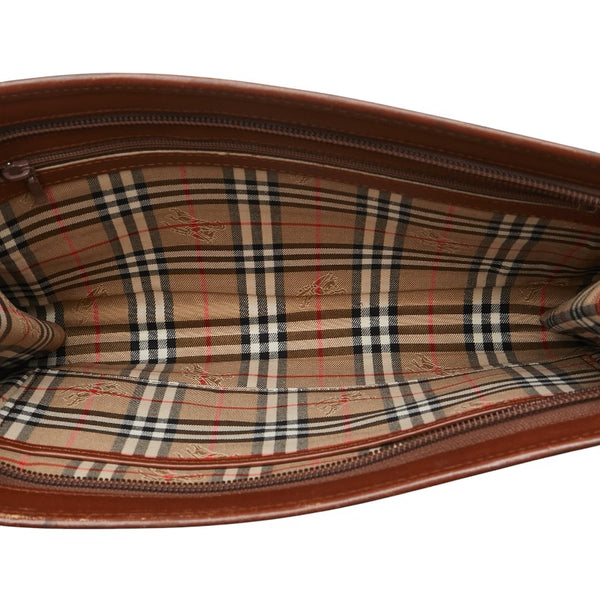 バーバリー ノバチェック シャドーホース クラッチバッグ ブラウン レザー レディース BURBERRY 【中古】