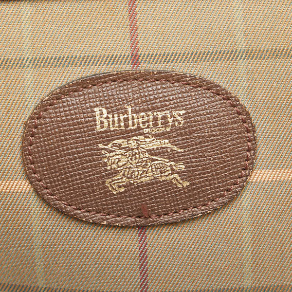 バーバリー チェック ポーチ 小物入れ ブラウン マルチカラー キャンバス レザー レディース BURBERRY 【中古】