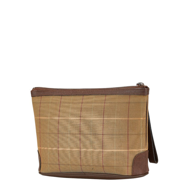 バーバリー チェック ポーチ 小物入れ ブラウン マルチカラー キャンバス レザー レディース BURBERRY 【中古】