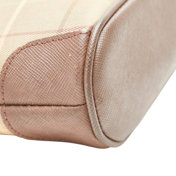バーバリー チェック ポーチ 小物入れ ブラウン マルチカラー キャンバス レザー レディース BURBERRY 【中古】