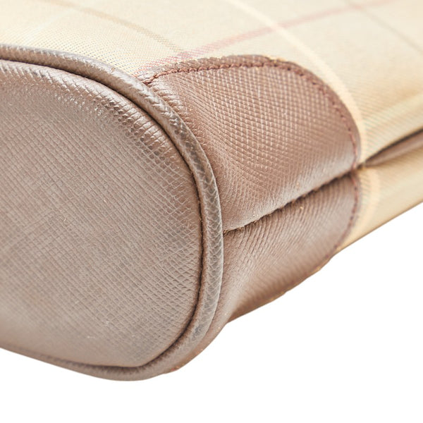 バーバリー チェック ポーチ 小物入れ ブラウン マルチカラー キャンバス レザー レディース BURBERRY 【中古】