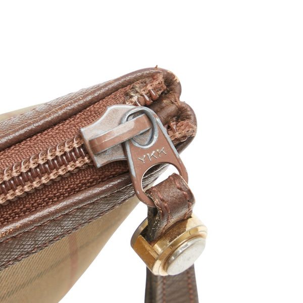 バーバリー チェック ポーチ 小物入れ ブラウン マルチカラー キャンバス レザー レディース BURBERRY 【中古】