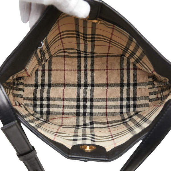 バーバリー ノバチェック ショルダーバッグ ブラック レザー レディース BURBERRY 【中古】