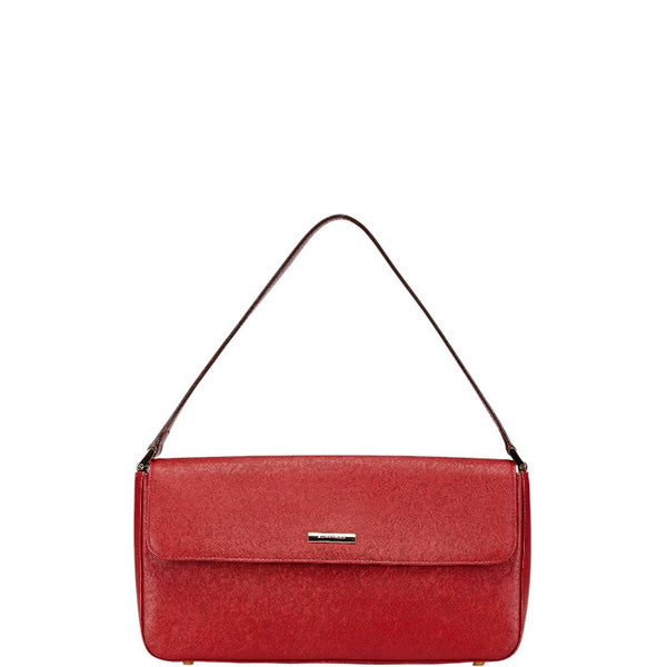 バーバリー ノバチェック ロゴプレート ハンドバッグ ワンショルダーバッグ レッド レザー レディース BURBERRY 【中古】