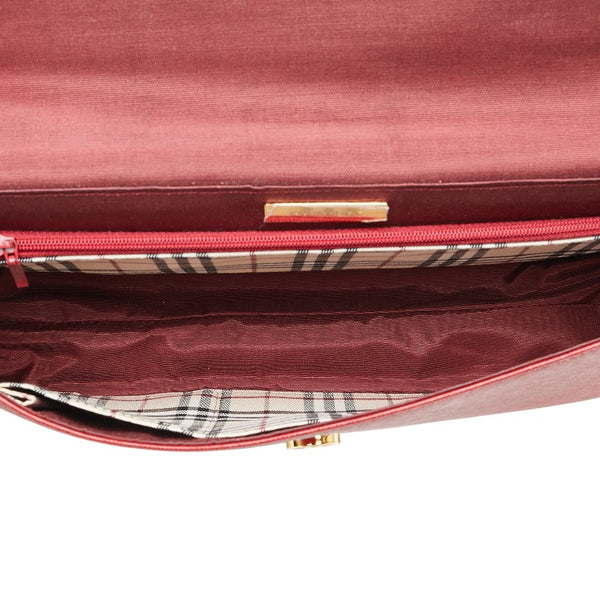バーバリー ノバチェック ロゴプレート ハンドバッグ ワンショルダーバッグ レッド レザー レディース BURBERRY 【中古】