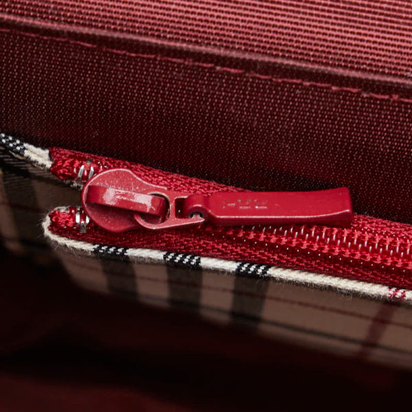 バーバリー ノバチェック ロゴプレート ハンドバッグ ワンショルダーバッグ レッド レザー レディース BURBERRY 【中古】