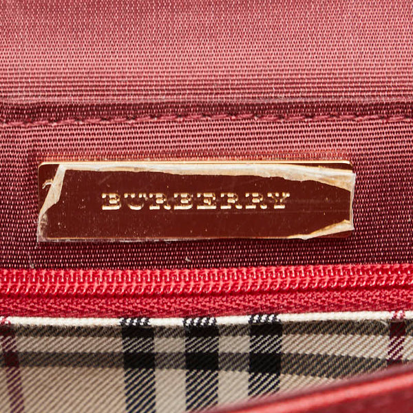 バーバリー ノバチェック ロゴプレート ハンドバッグ ワンショルダーバッグ レッド レザー レディース BURBERRY 【中古】