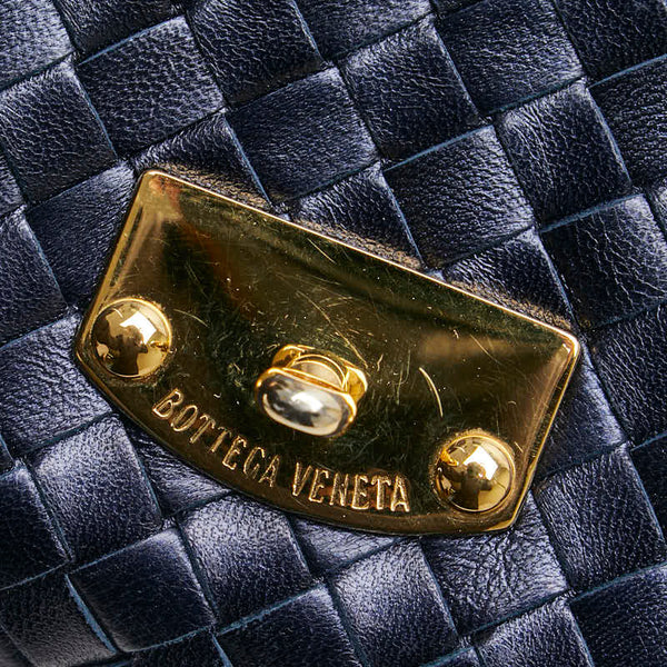 ボッテガヴェネタ イントレチャート 斜め掛け ショルダーバッグ ネイビー レザー レディース BOTTEGAVENETA 【中古】