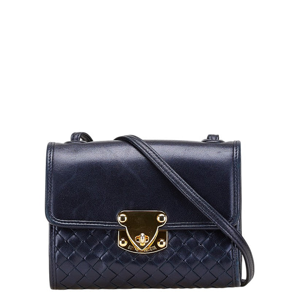 ボッテガヴェネタ イントレチャート 斜め掛け ショルダーバッグ ネイビー レザー レディース BOTTEGAVENETA 【中古】