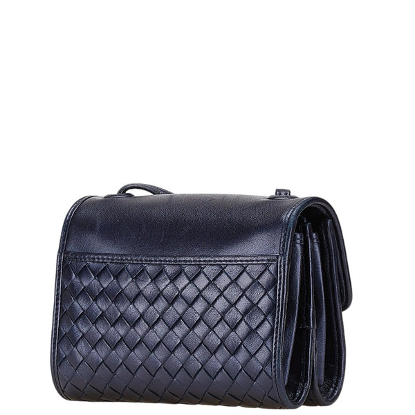 ボッテガヴェネタ イントレチャート 斜め掛け ショルダーバッグ ネイビー レザー レディース BOTTEGAVENETA 【中古】