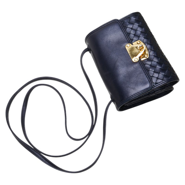 ボッテガヴェネタ イントレチャート 斜め掛け ショルダーバッグ ネイビー レザー レディース BOTTEGAVENETA 【中古】