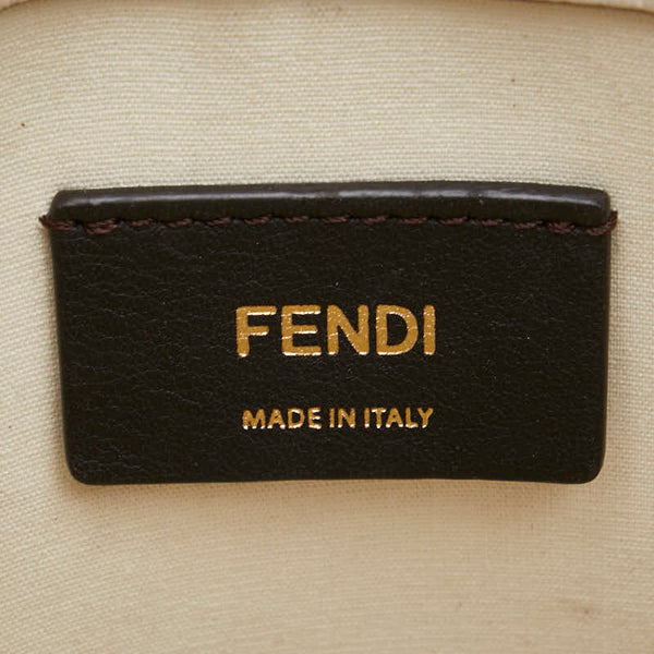 フェンディ Roma 刺繍 ロゴ ショルダーバッグ ホワイト ピンク キャンバス レザー レディース FENDI 【中古】
