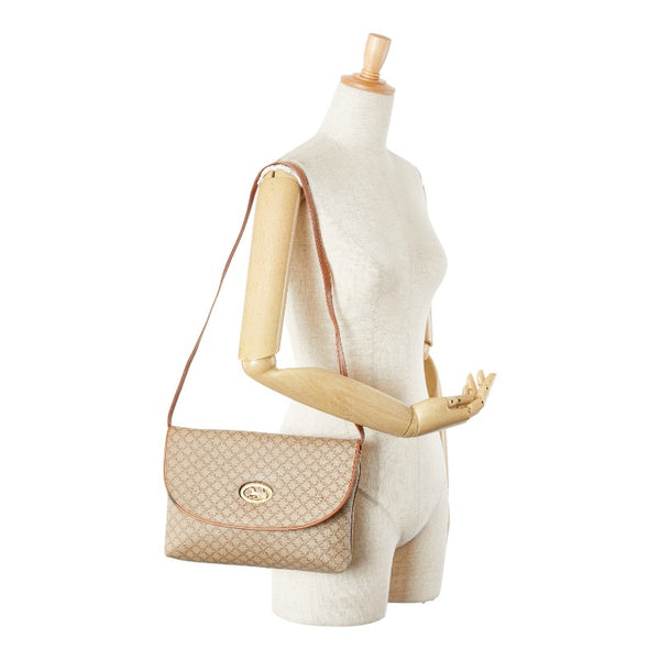 セリーヌ マカダム ショルダーバッグ ベージュ PVC レザー レディース CELINE 【中古】